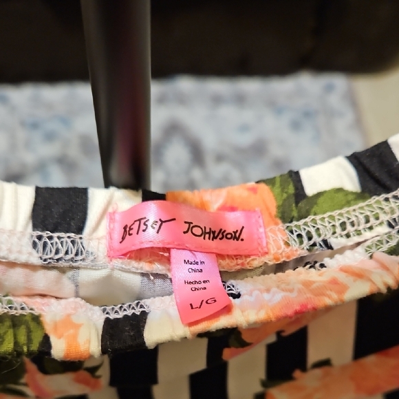 Betsey Johnson Intimates 2PC Pajama Set - Pink Lace Tank & Floral Striped Short - Picture 4 of 13